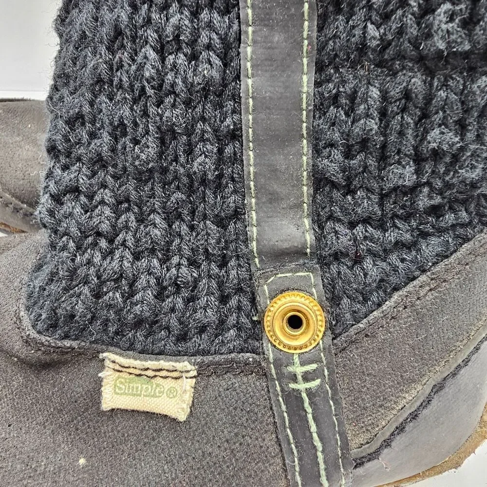 Simple Shoes Cable Knit Sweater Sock Boots Womens Size 8 Black Gray Leather
